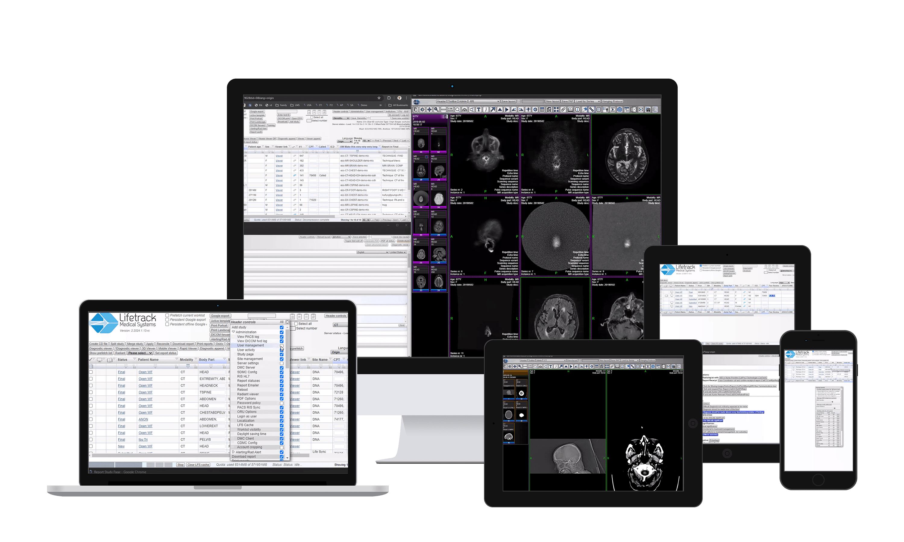 Lifetrack PACS running across desktop, laptop, tablet, and phone